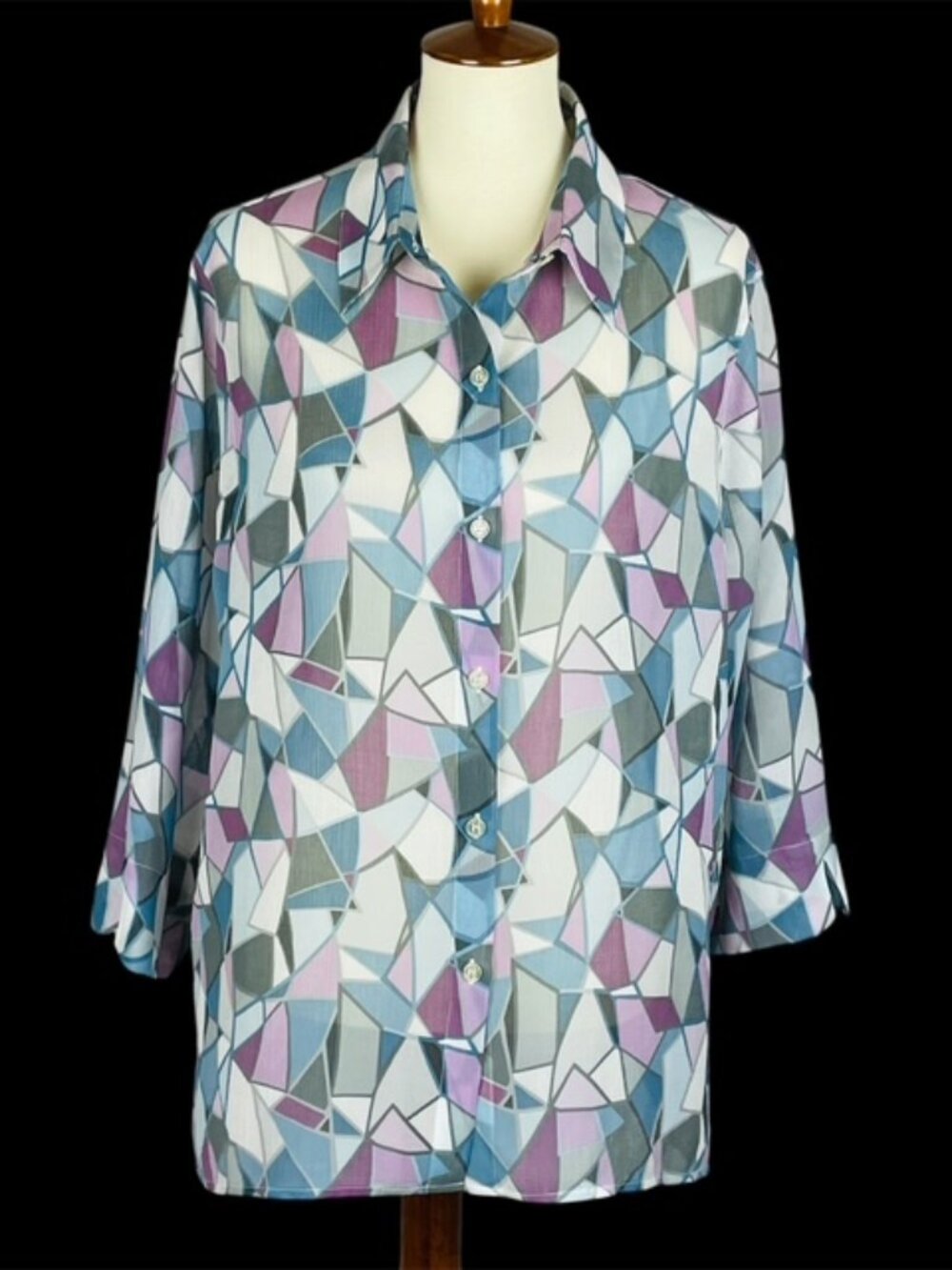 Alfred Dunner Stained Glass Tunic Sz 18 Sheer Artsy Maximalist Career Mature
